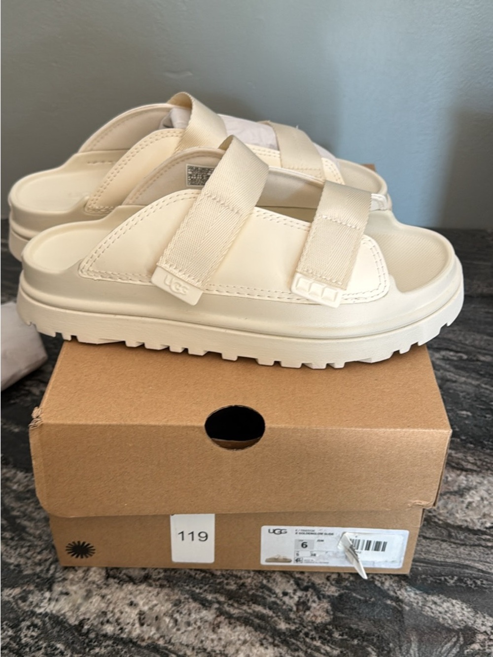UGG Kids Off-White Slide Sandals with Dual Straps